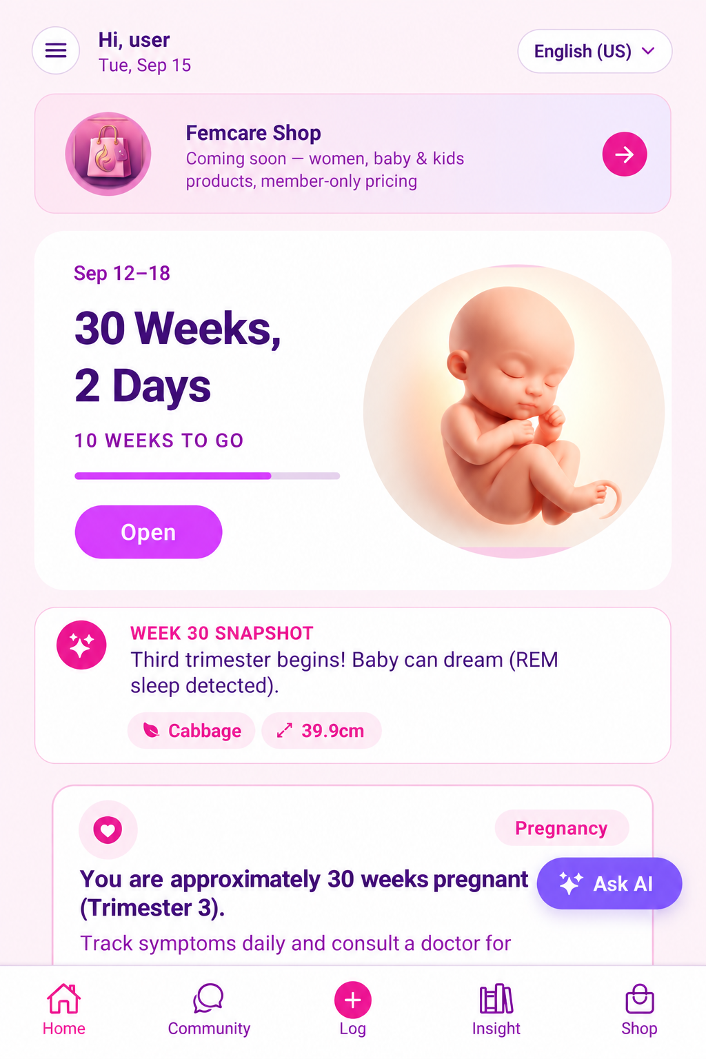 FemCare app: Pregnancy